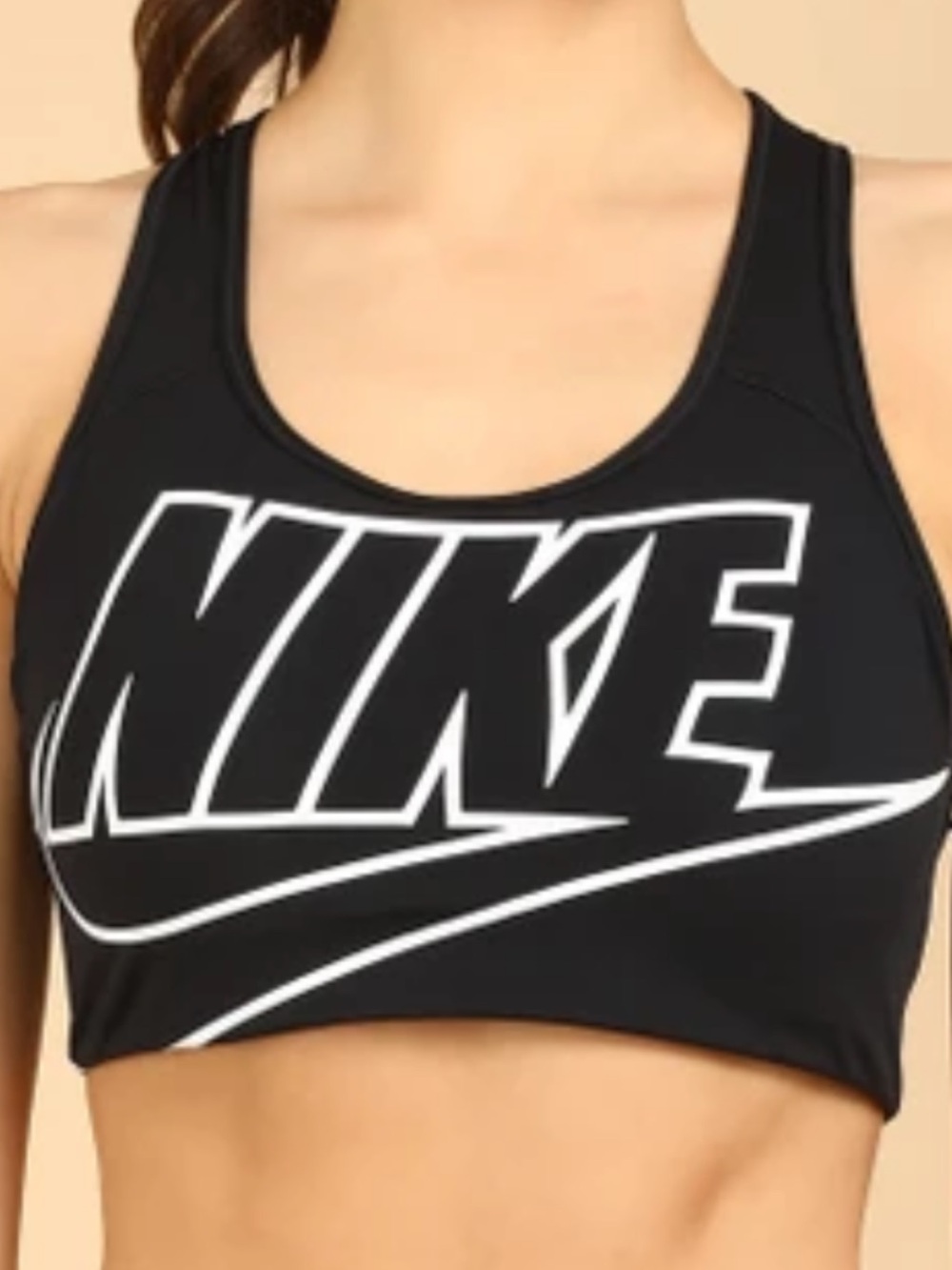 Nike Swoosh Black Logo Sports Bra Women's XL Support Athleisure Sporty